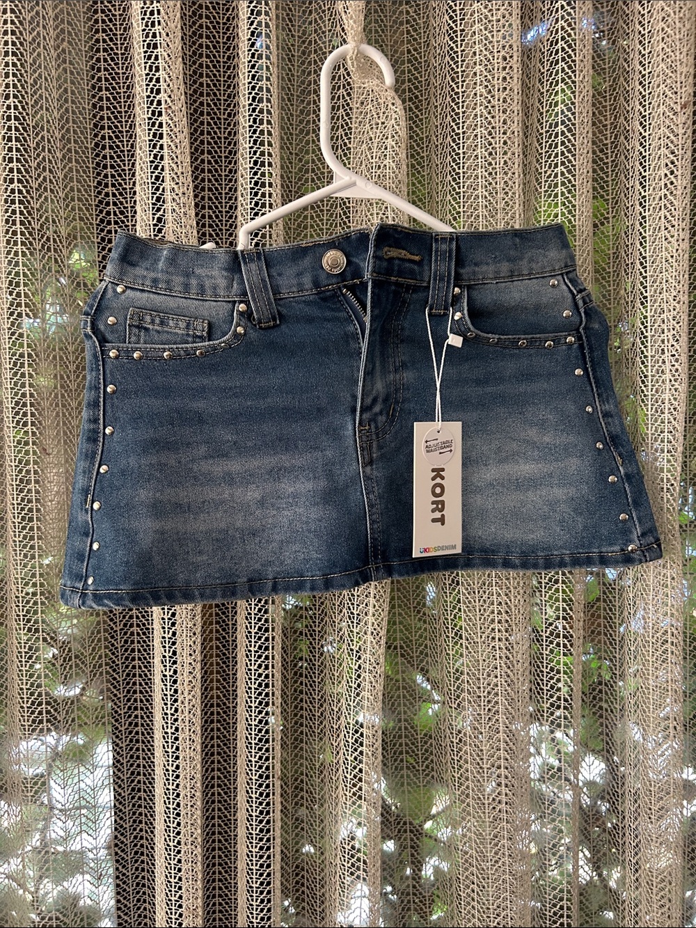 Women's Dark Blue Studded Denim Mini Skirt